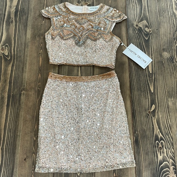 🌟4x Host Pick🌟Rachel Allan Rose Gold Sequin Two Piece Dress - Picture 3 of 16